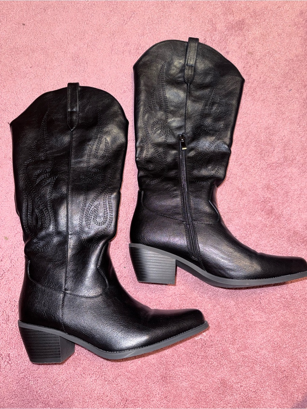 Black Mid-Calf Western Boots - Wide Calf